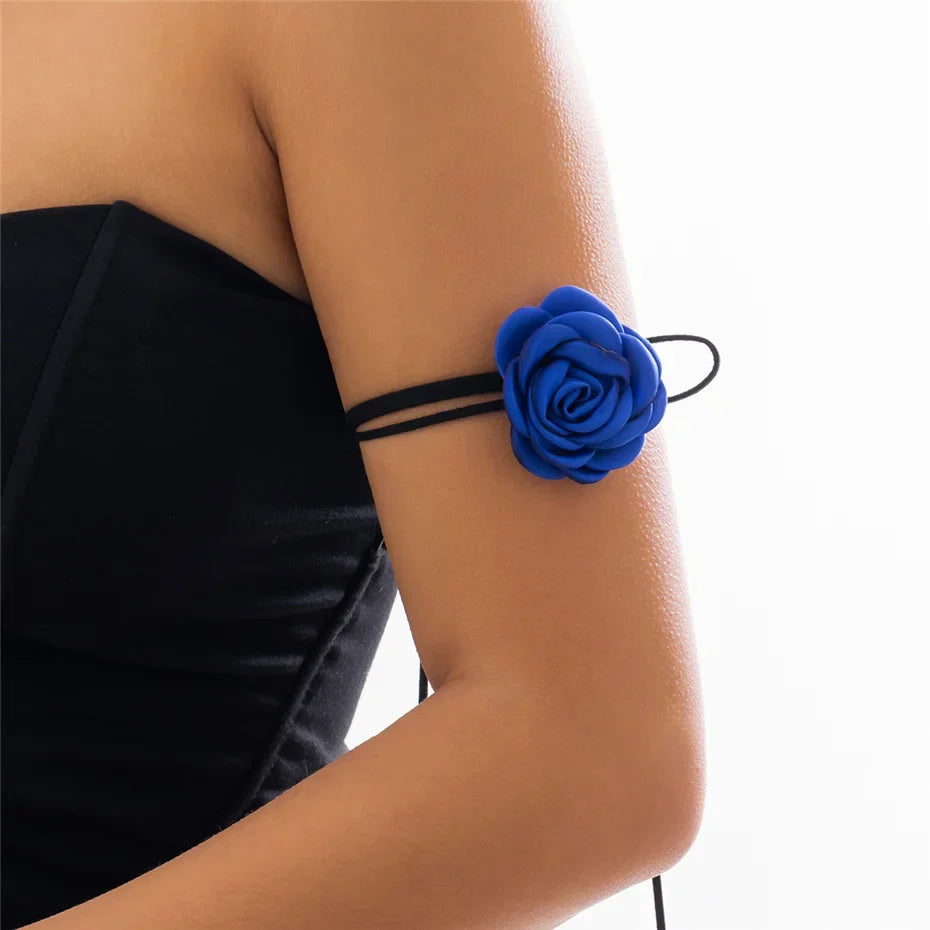 Collar Gargantilla Elegante Colgante Gran Flor de Rosa azul 1