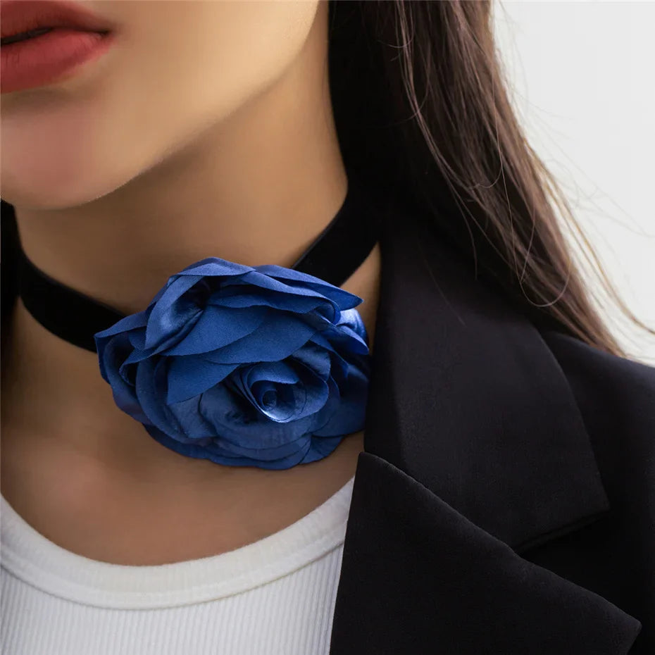 Collar Gargantilla Elegante Colgante Gran Flor de Rosa azul 2