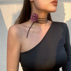 Collar Gargantilla Elegante Colgante Gran Flor de Rosa lila