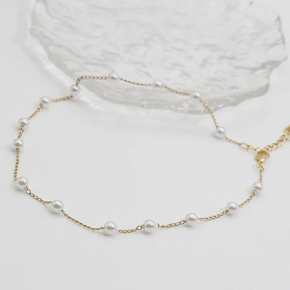 Collar Gargantilla para Mujer con Perlas doradas