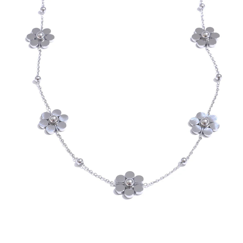 Collar Gargantilla con Colgante de Flores en plata
