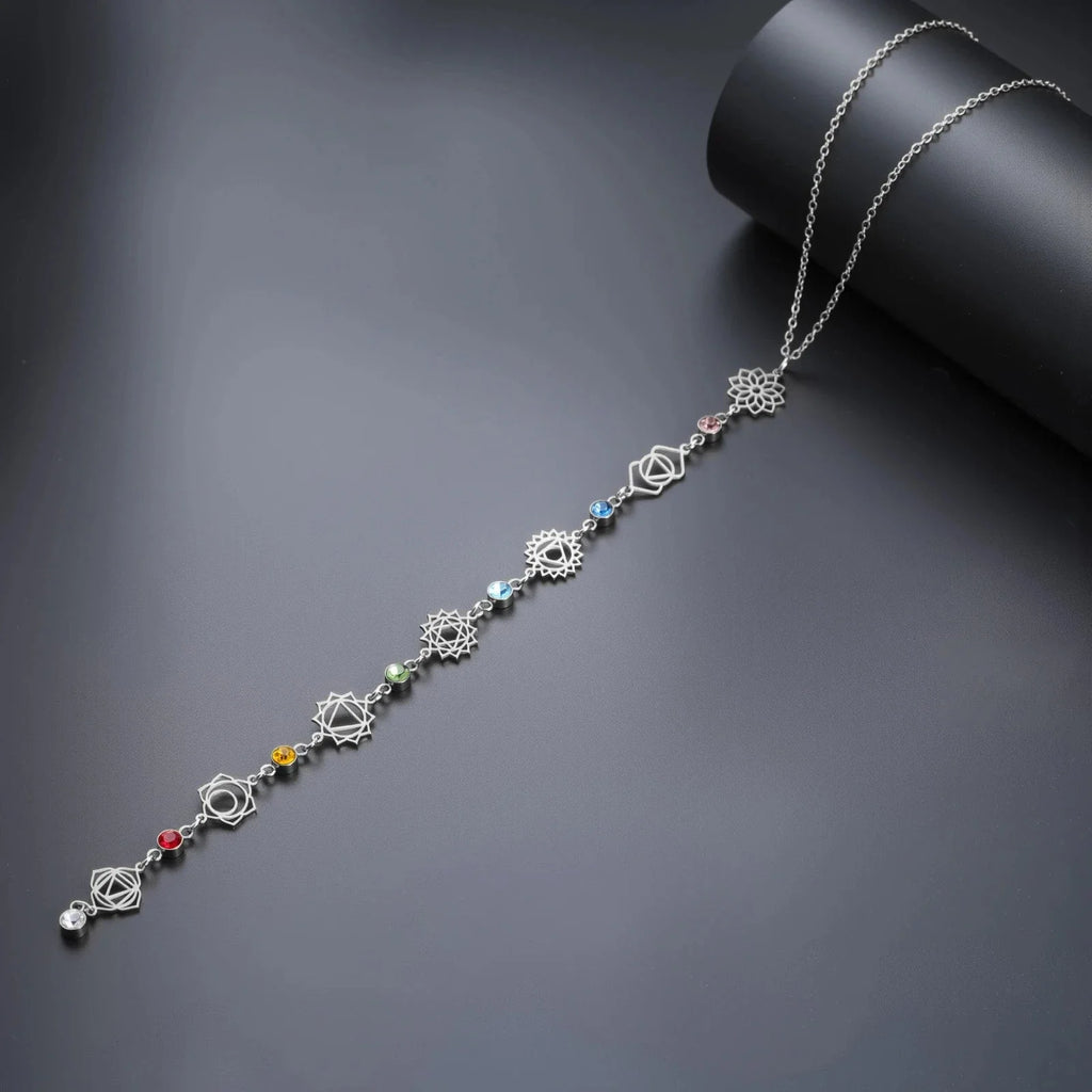 Collar Gargantilla con Colgante de Piedras de Circón 7 Chakras plata
