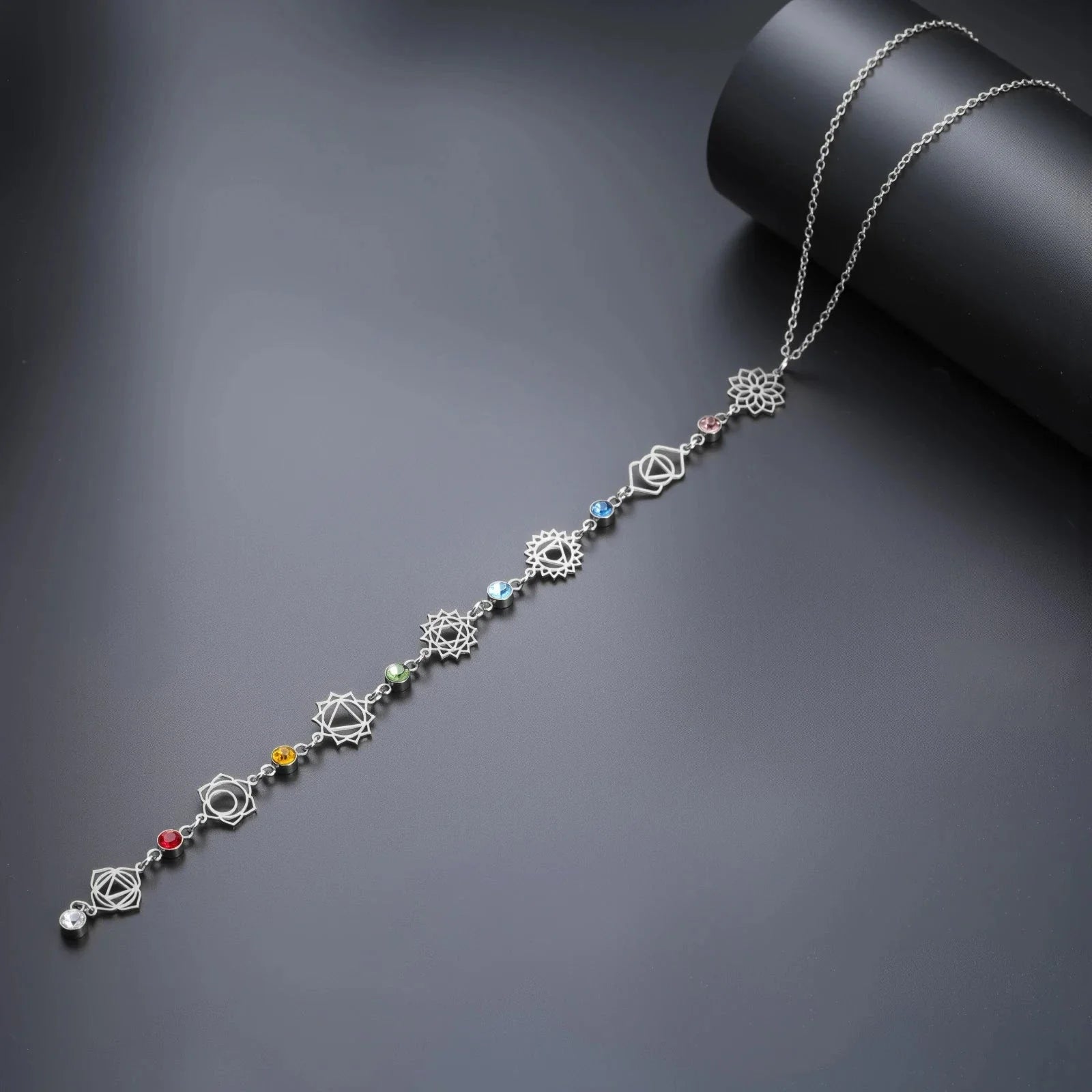 Collar Gargantilla con Colgante de Piedras de Circón 7 Chakras plata