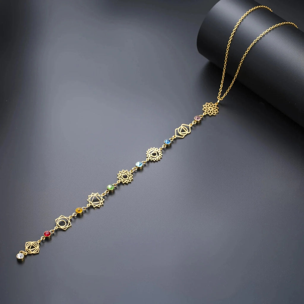 Collar Gargantilla con Colgante de Piedras de Circón 7 Chakras oro