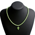 Collar Gargantilla Colgante Cruz Piedra Natural Mujer verde
