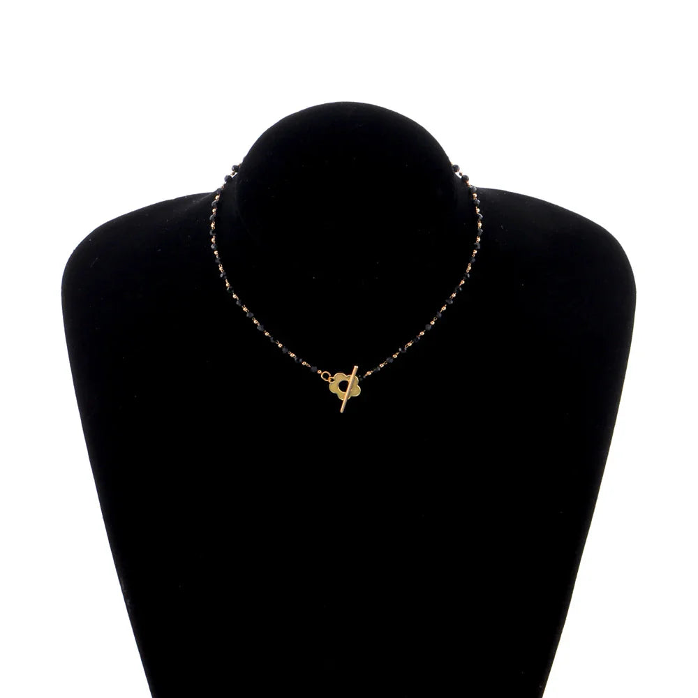 Collar Gargantilla Colgante Flor negra y oro