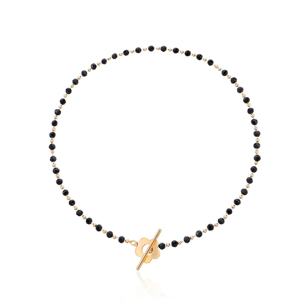 Collar Gargantilla Colgante Flor negra y oro