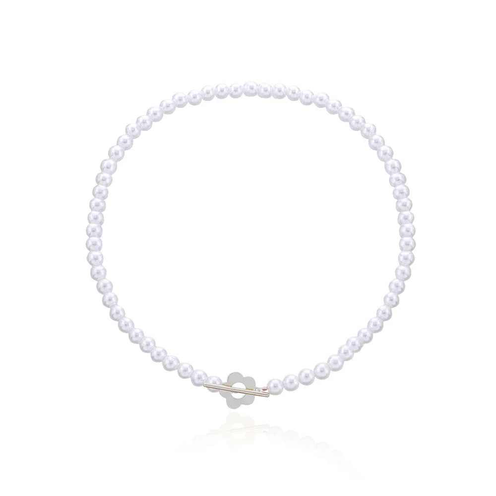 Collar Gargantilla Colgante Flor blanca y plata
