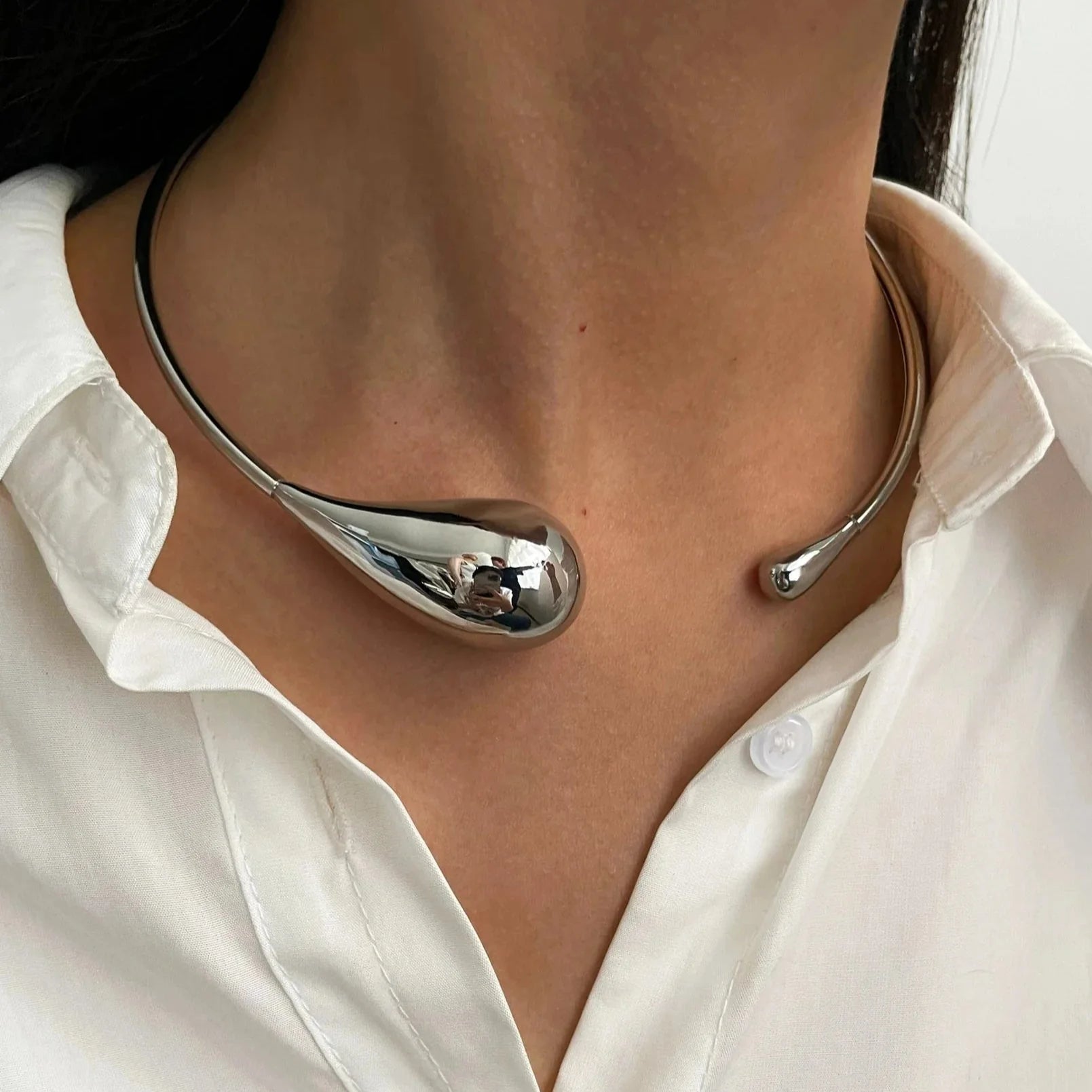 Collar Gargantilla con Colgante de Gota de Agua plata