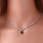 Encantador Collar Gargantilla con Colgante de Gota de Agua y Circonia en plata y verde