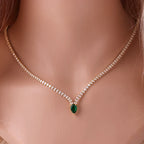 Encantador Collar Gargantilla con Colgante de Gota de Agua y Circonia en plata y verde