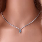 Encantador Collar Gargantilla con Colgante de Gota de Agua y Circonia en plata y azul
