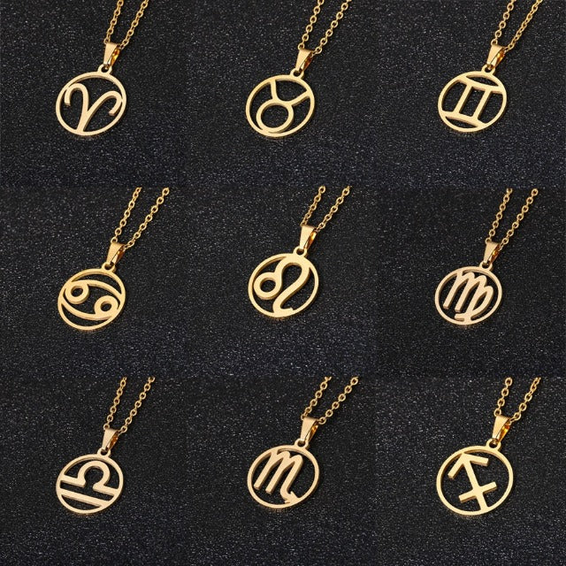 Collar Signo del Zodiaco - Colgante 12 Constelaciones Astrología Medalla Hombre Mujer