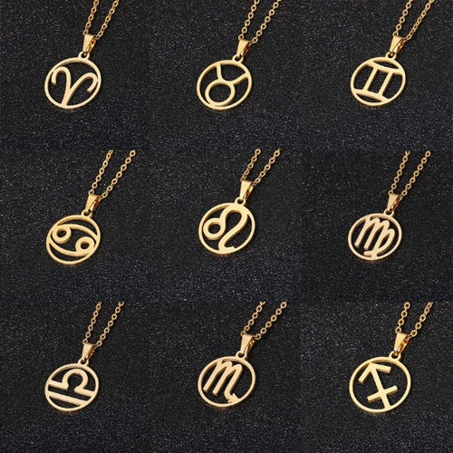 Collar Signo del Zodiaco - Colgante 12 Constelaciones Astrología Medalla Hombre Mujer
