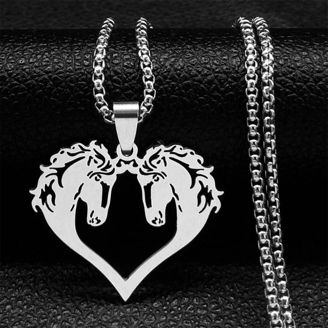 Collar Colgante Cabeza de Caballo Mujer Niña caballo doble plata