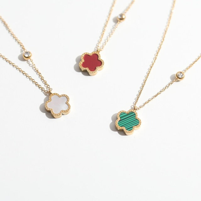 Collar Trébol Nácar Cadena Dorada Colgante para Mujer