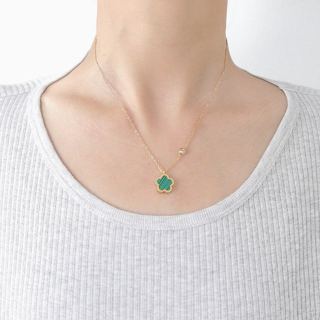 Collar Trébol Nácar Cadena Dorada Colgante para Mujer verde