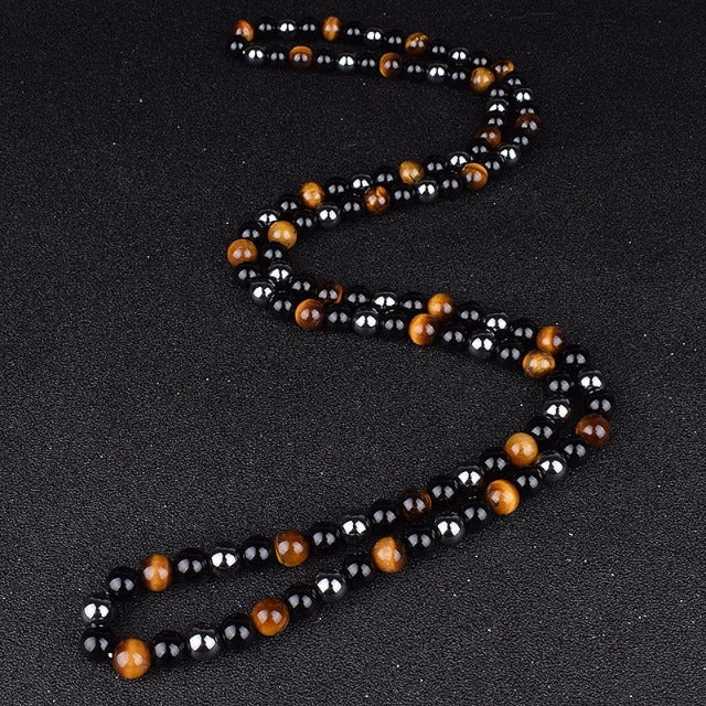 Collar "Triple Protección" en Hematita Ojo de Tigre y Obsidiana Rosario