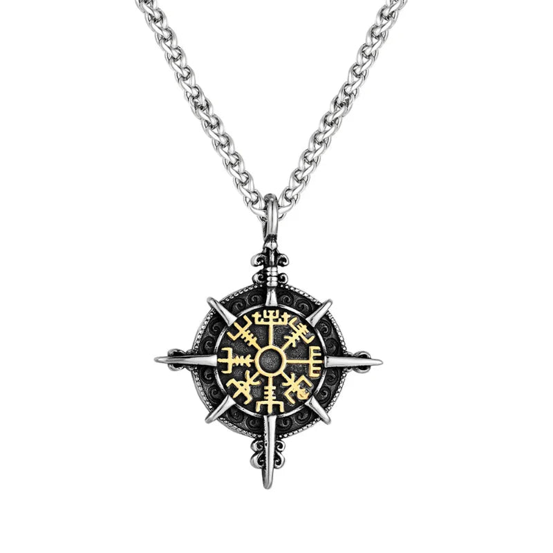 Collar Vikingo con Colgante Brújula Vegvisir en oro