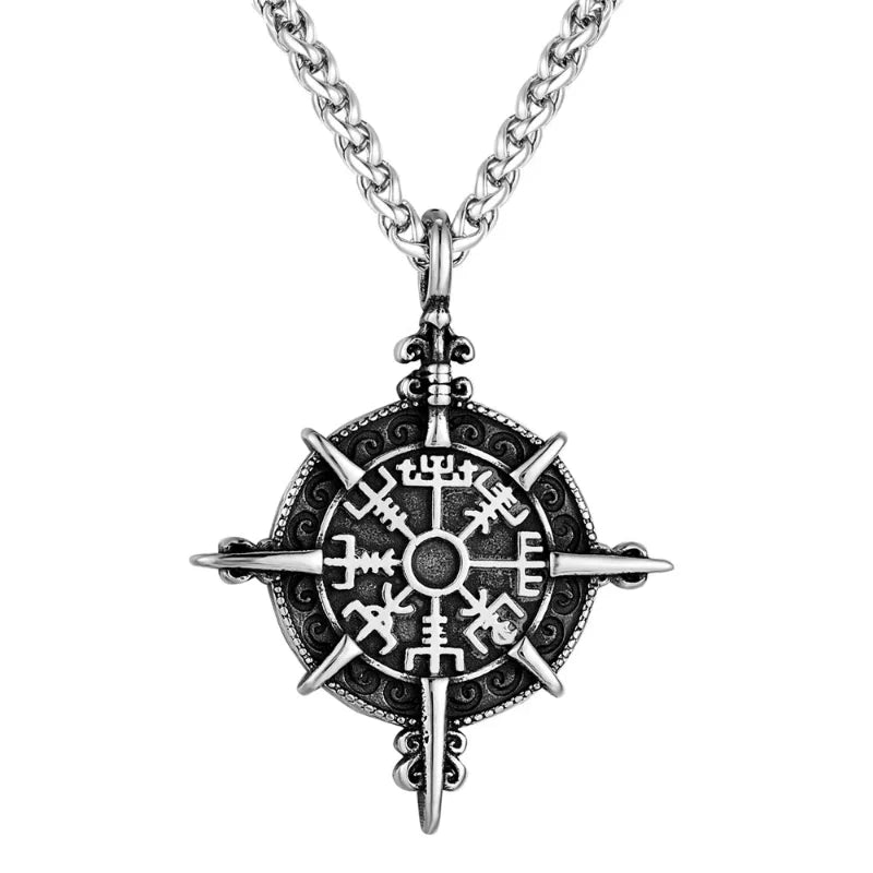 Collar Vikingo con Colgante Brújula Vegvisir en plata