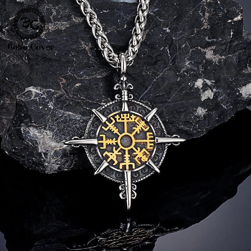 Collar Vikingo con Colgante Brújula Vegvisir en oro