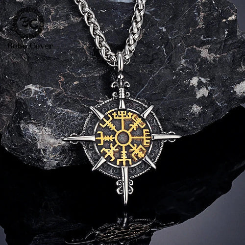 Collar Vikingo con Colgante Brújula Vegvisir en oro