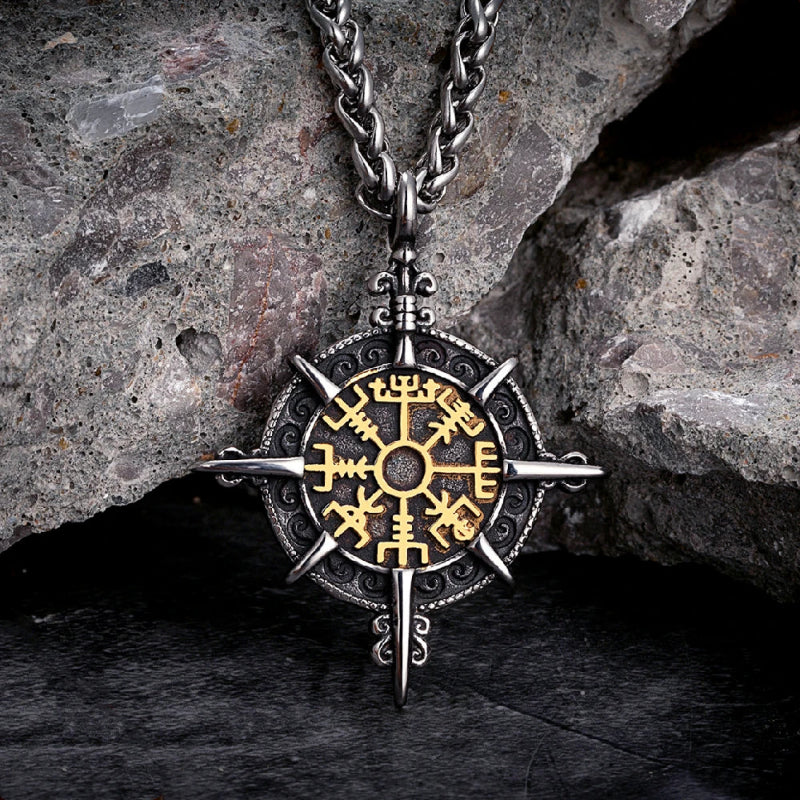 Collar Vikingo con Colgante Brújula Vegvisir en oro