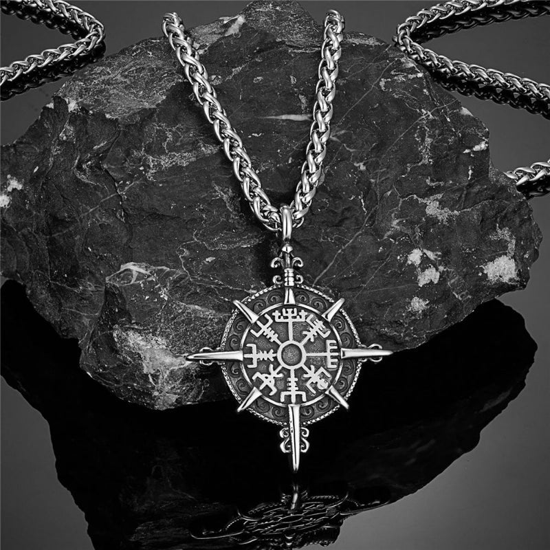 Collar Vikingo con Colgante Brújula Vegvisir en plata