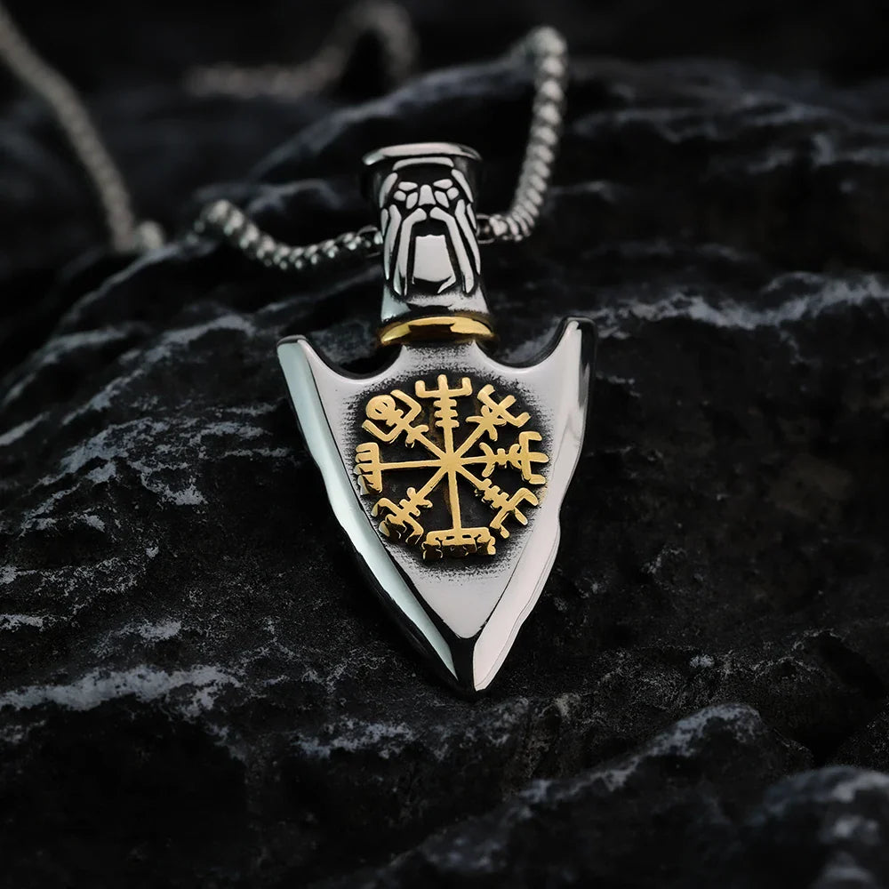 Collar Vikingo con Colgante Flecha Vegvisir oro