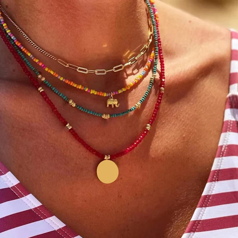 Collares con colgantes de cuatro hileras estilo bohemio