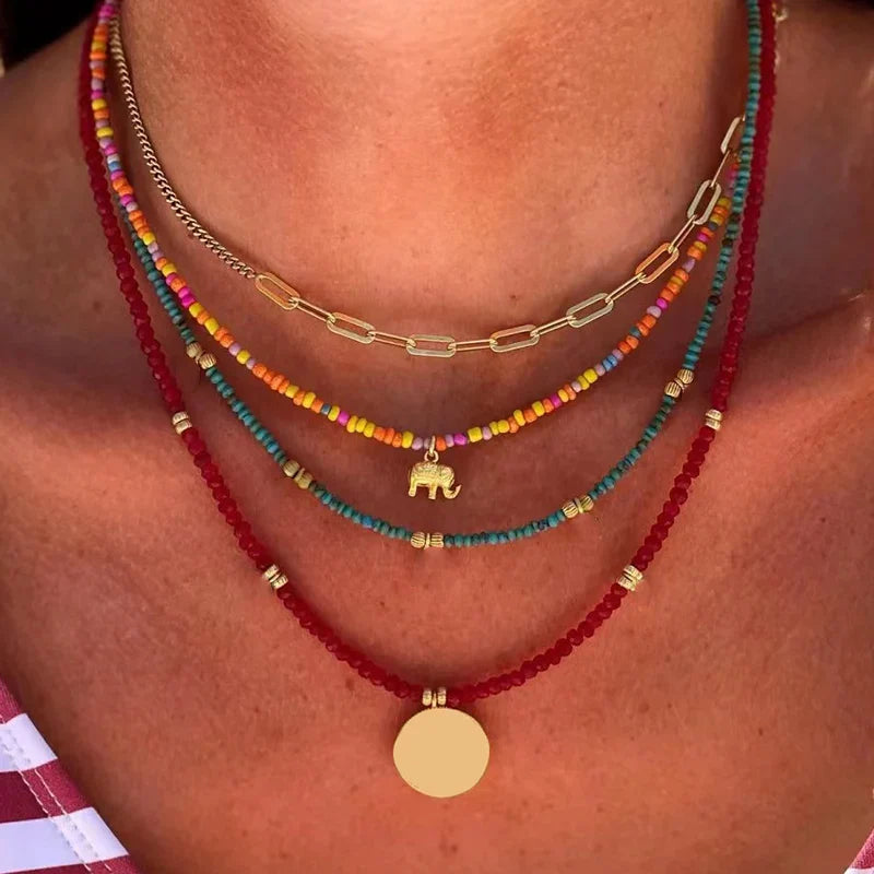 Collares con colgantes de cuatro hileras estilo bohemio