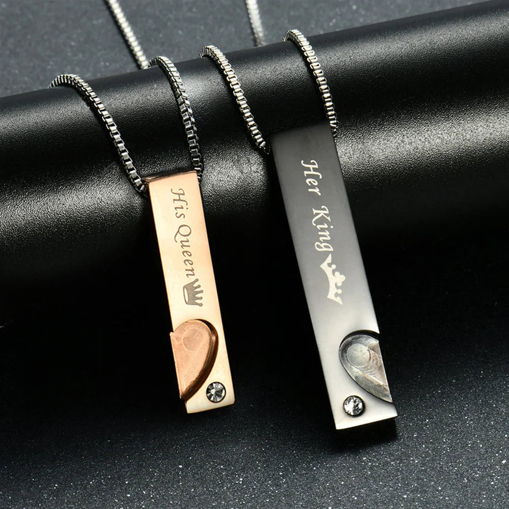 Collares para Parejas con Colgante de Barra y Corazón