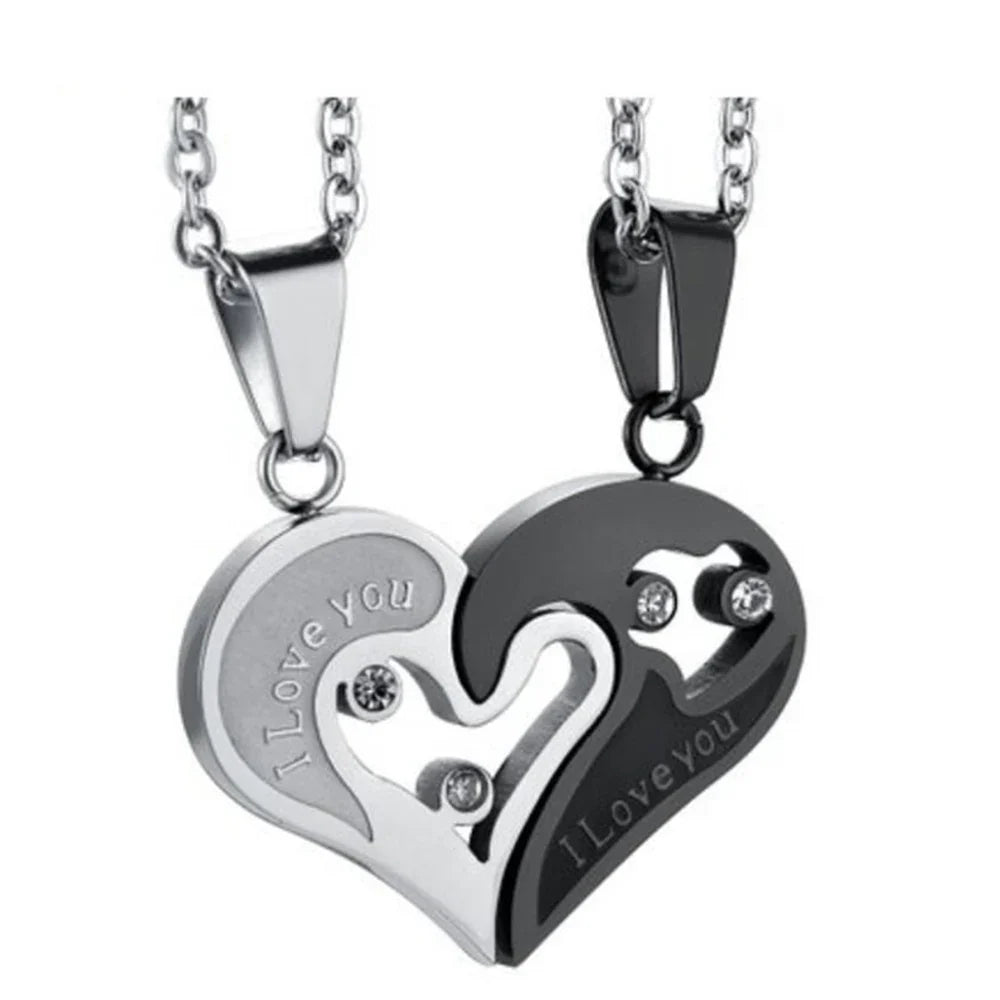 Collares para Parejas Mejores Amigos Colgante Corazón plata y negro 2