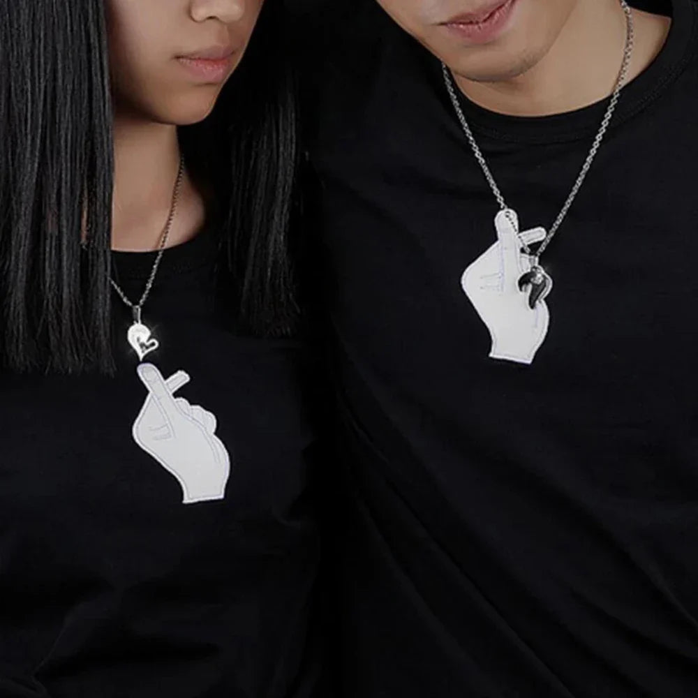 Collares para Parejas Mejores Amigos Colgante Corazón plata y negro 2