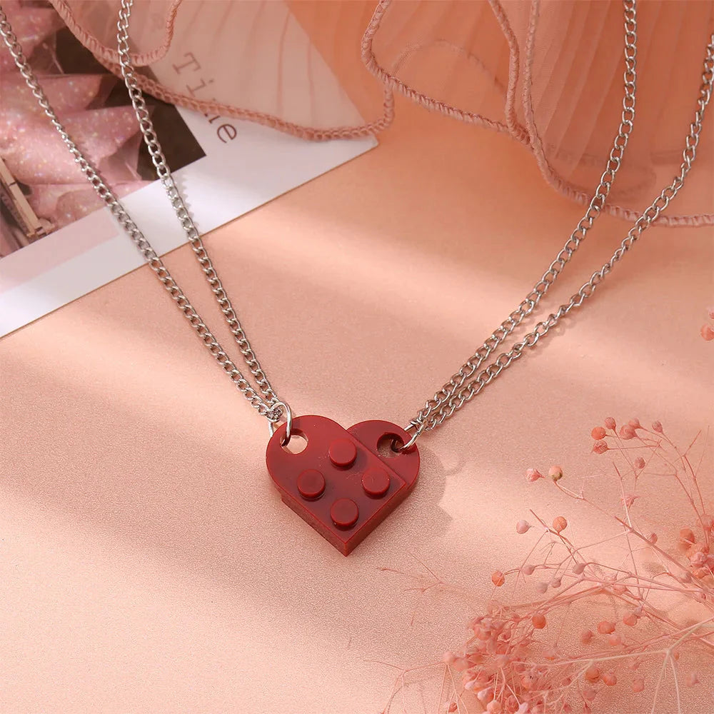 Collares para Parejas de Amigos Colgante Corazón Fashion rojo oscuro