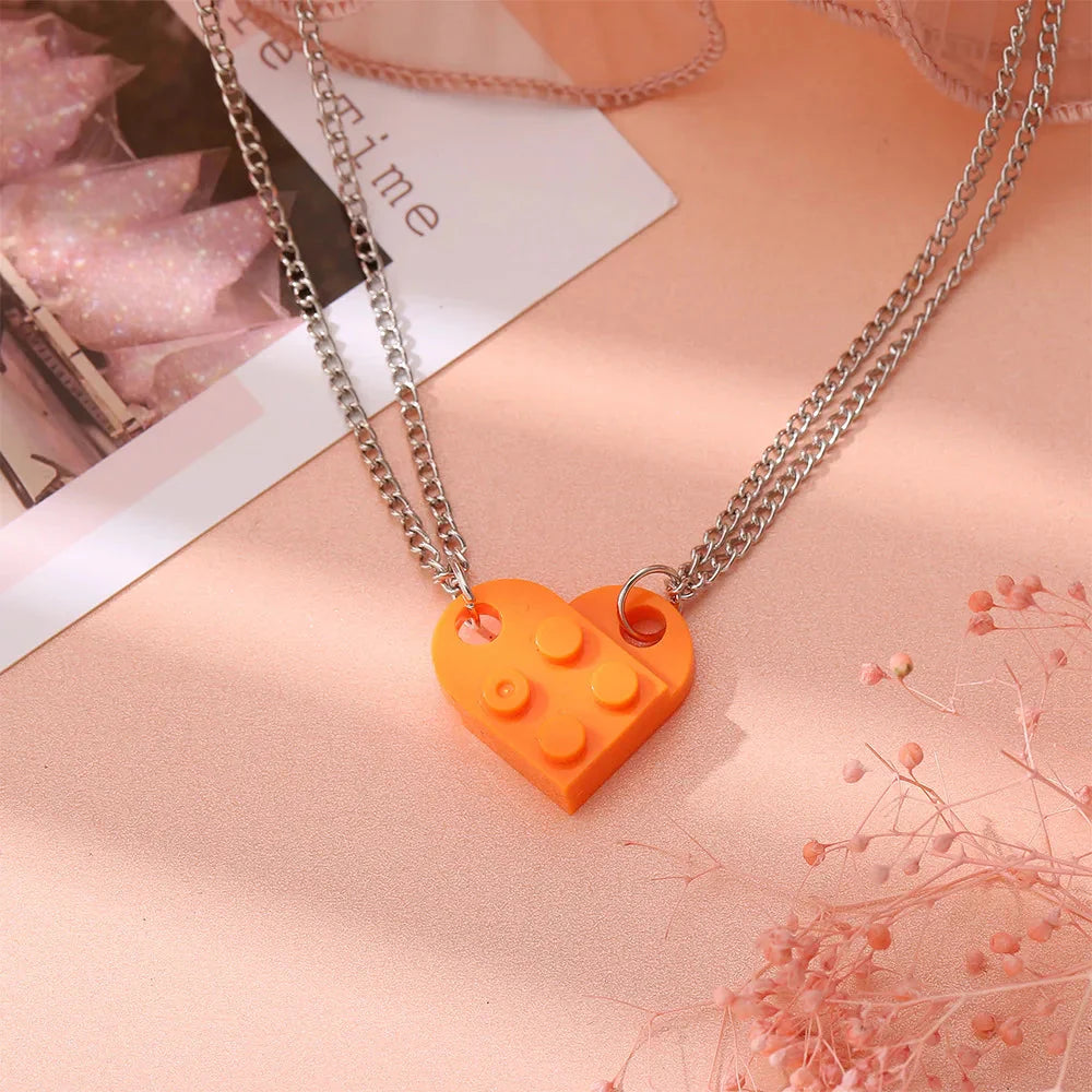 Collares para Parejas de Amigos Colgante Corazón Fashion naranja