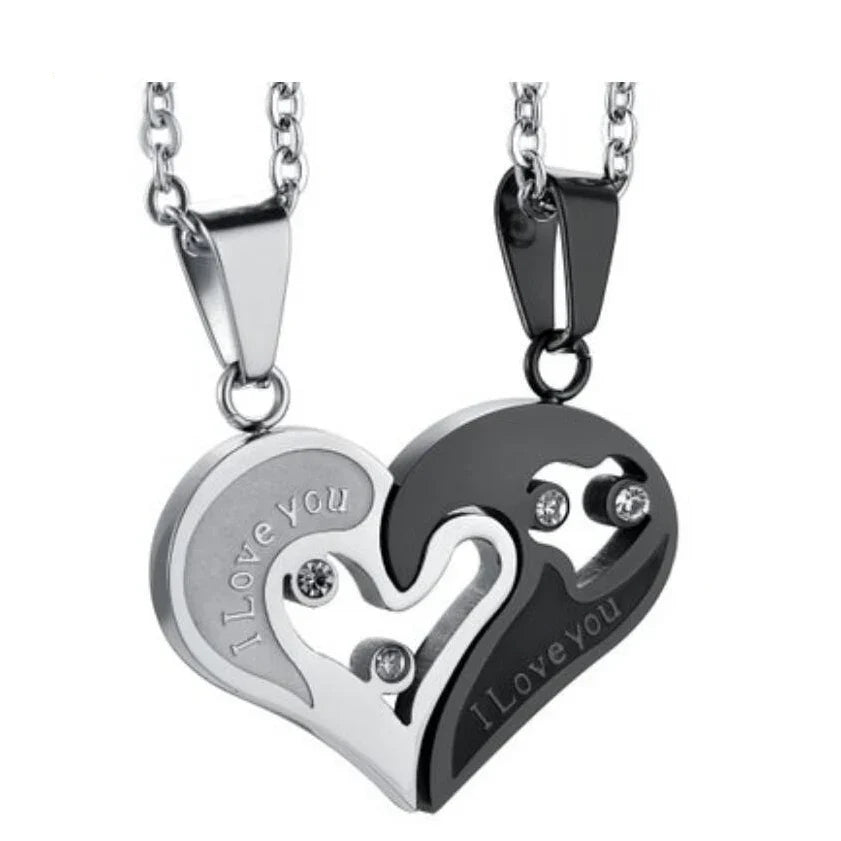 Collares para Parejas Mejores Amigos Colgante Corazón plata y negro 2