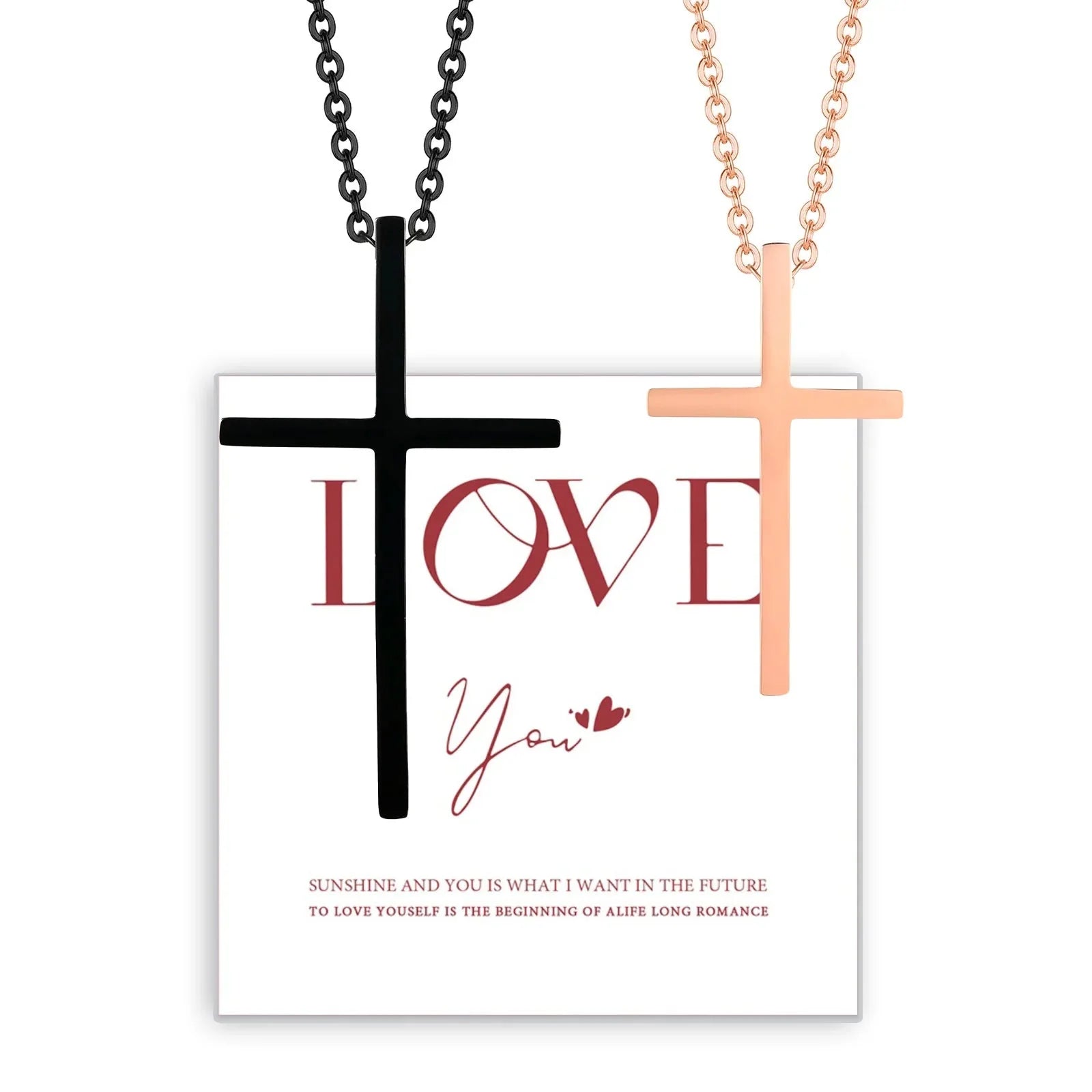 Collares para Parejas Colgante Cruz Negra y Oro Rosa