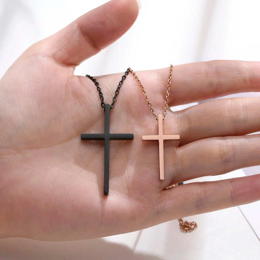 Collares para Parejas Colgante Cruz Negra y Oro Rosa