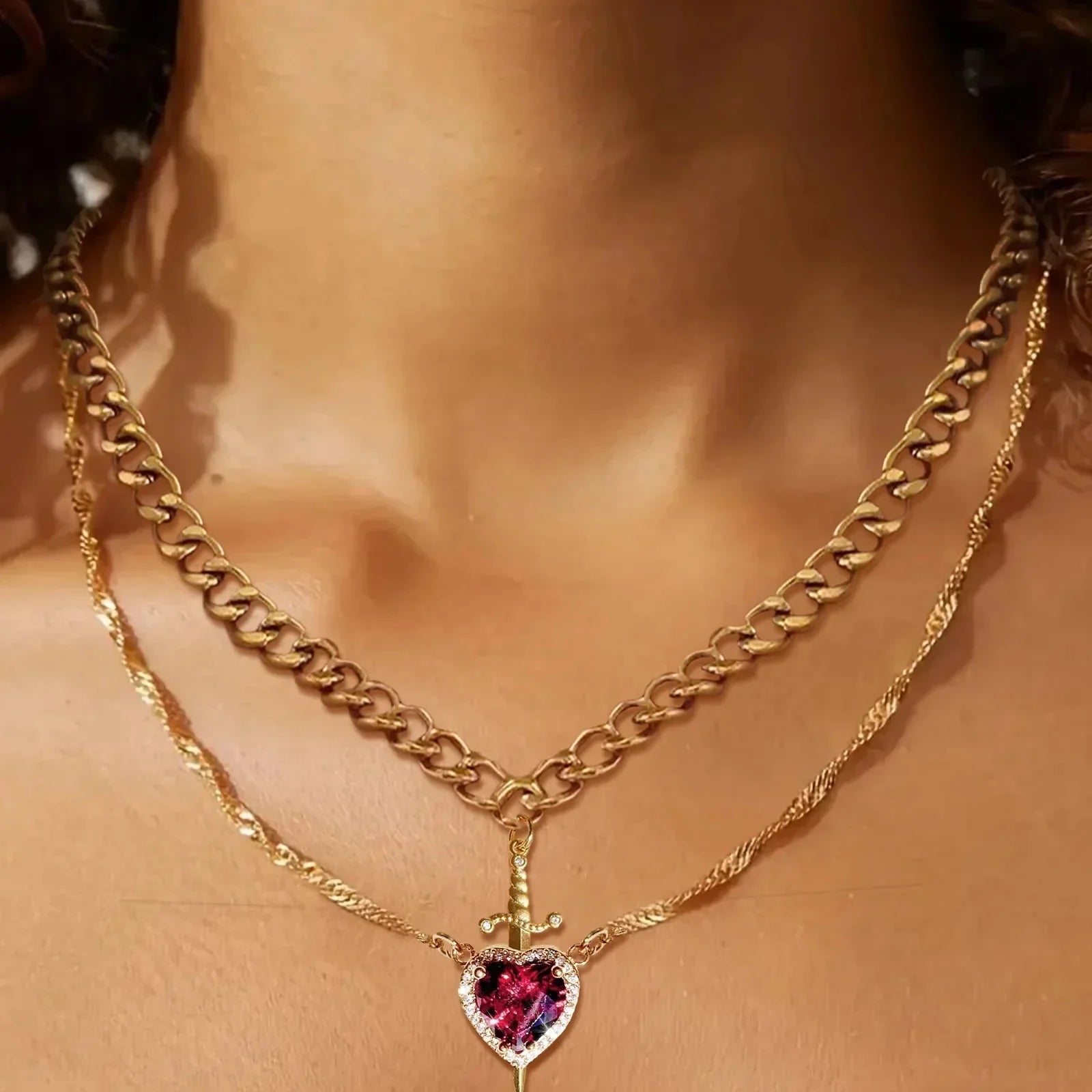 Collares con Colgante Espada y Corazón para Parejas
