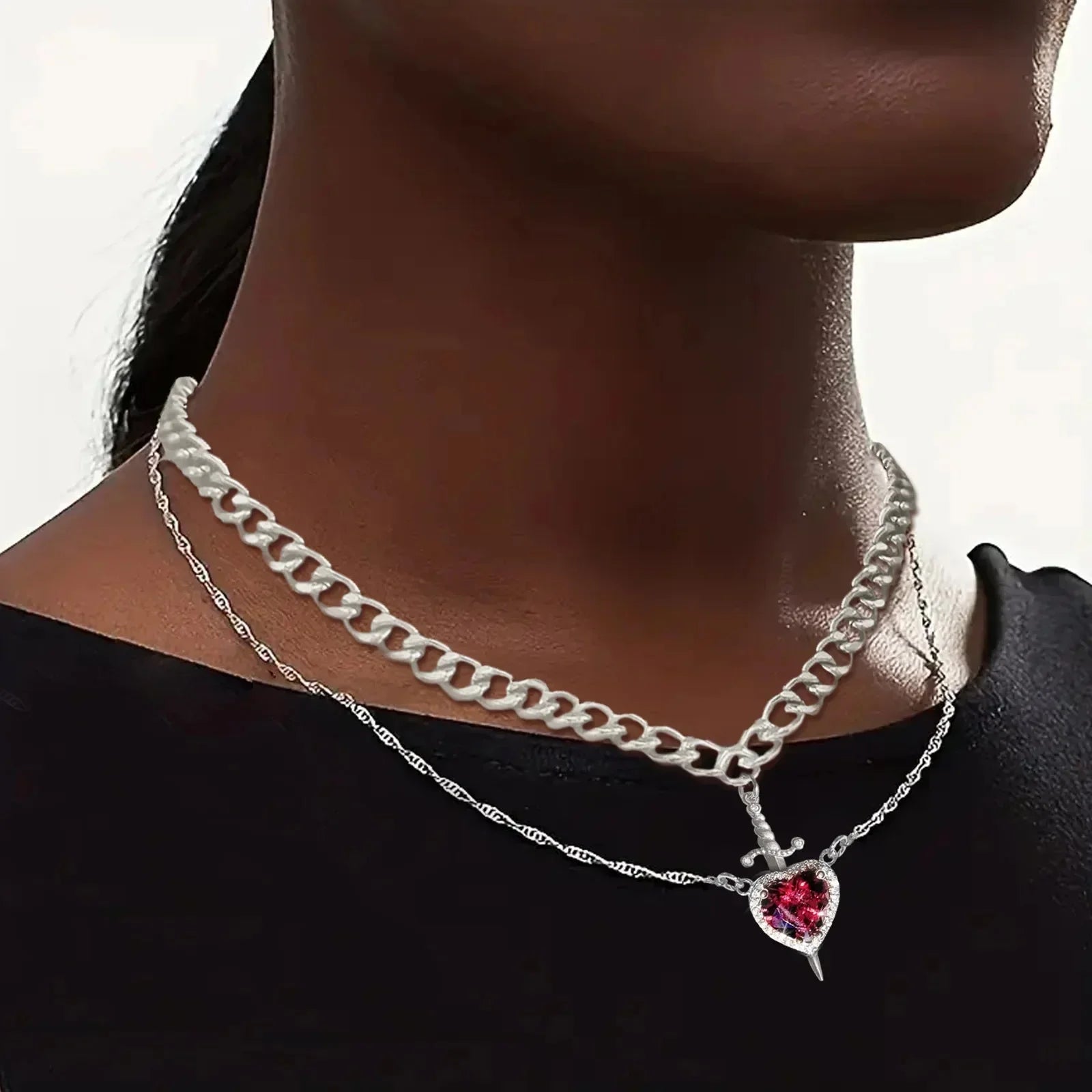 Collares con Colgante Espada y Corazón para Parejas