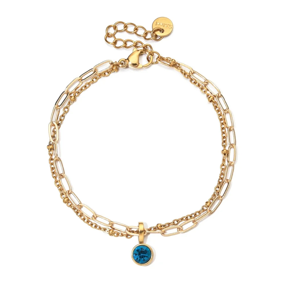 Pulsera doble dorada con piedra de nacimiento