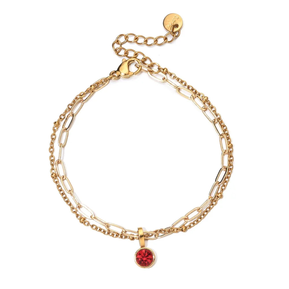 Pulsera doble dorada con piedra de nacimiento