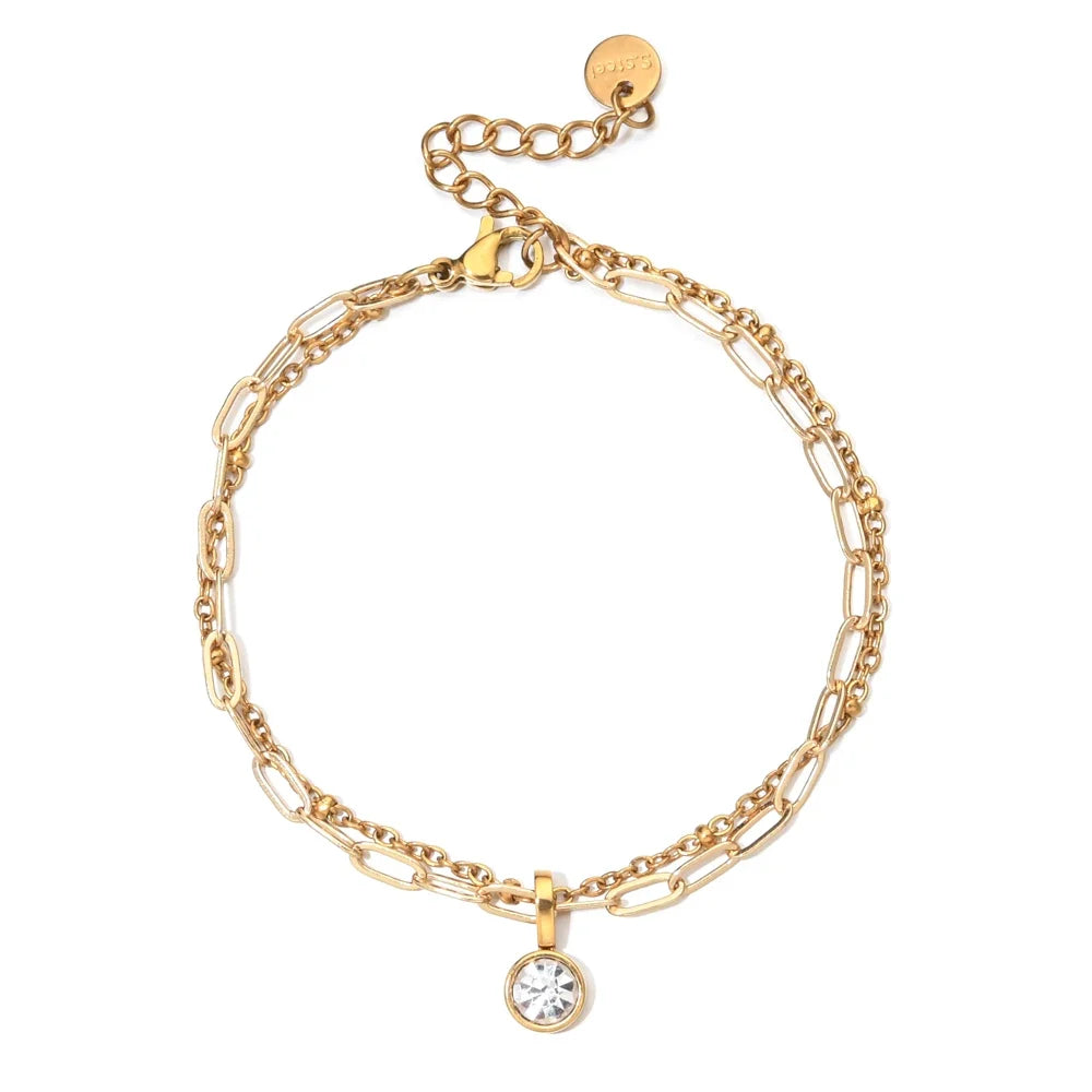 Pulsera doble dorada con piedra de nacimiento