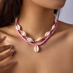 Doble collar de concha cauri rosa