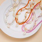Doble collar de concha cauri rojo