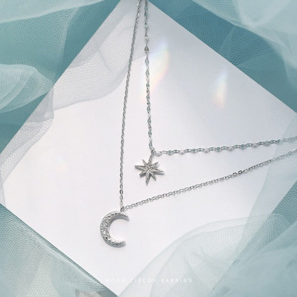 Doble Collar con Colgante de Luna y Estrella para Mujer