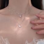 Doble Collar con Colgante de Luna y Estrella para Mujer