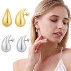 Aretes de Botón Gota Grande de Agua en Plata