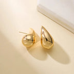 Aretes de Botón Gota Grande de Agua en Oro